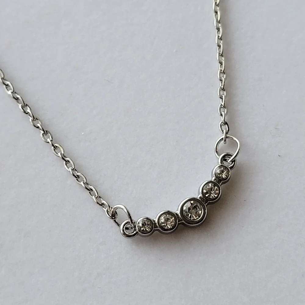 Faux Diamond Necklace Silver Tone Faceted Crystal